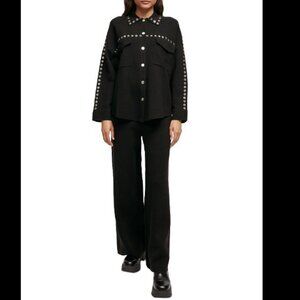 Maje Mimisa Grommet Knit Wool Blend Overshirt Cardigan Black Small